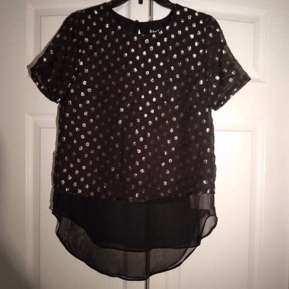 DKNY Layered-Look Metallic Top Black Gold polkadot - Picture 5 of 5
